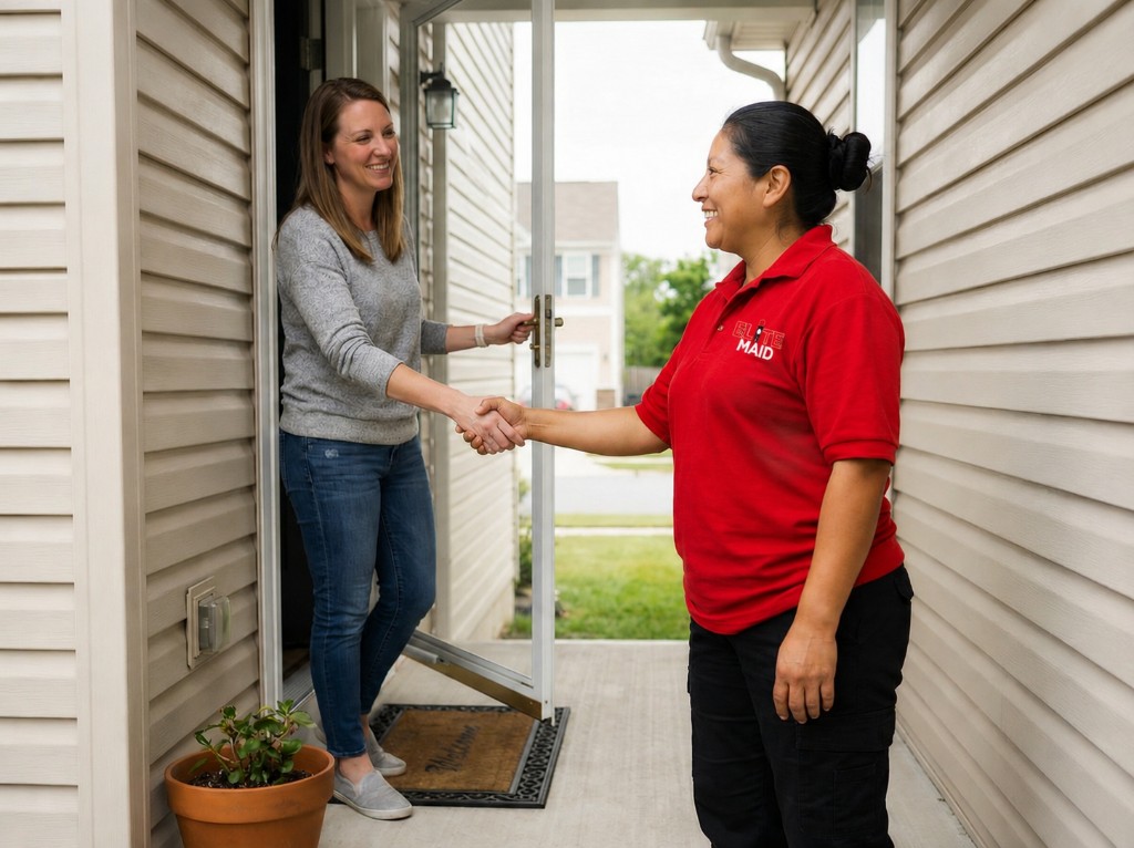 Elite Maid professional greeting a client at their Seattle home